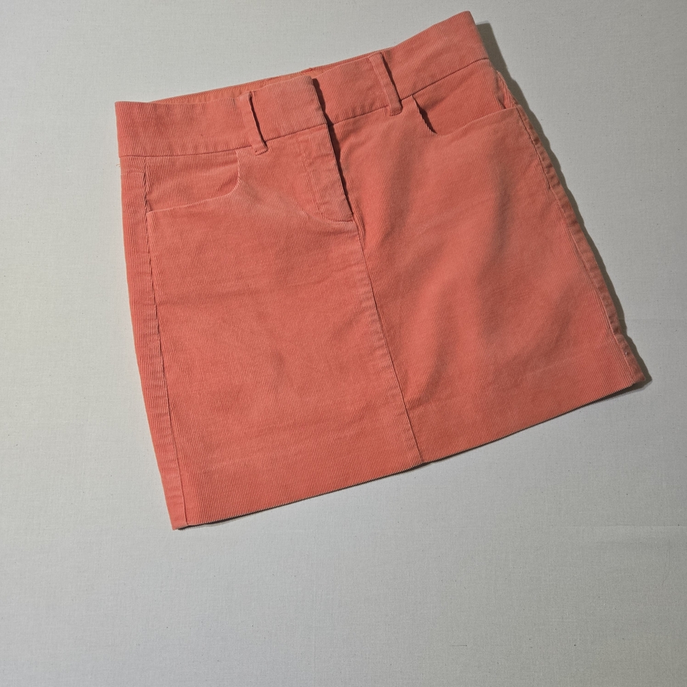 J. Crew Vibrant Coral Peach Courdoroy Mini Skirt Y2K, Casual Preppy
